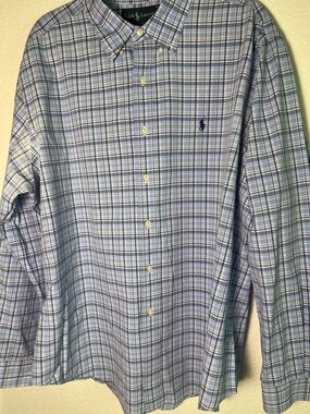 Polo Ralph Lauren Shirt Mens Large Blue Plaid Button Down Classic Fit